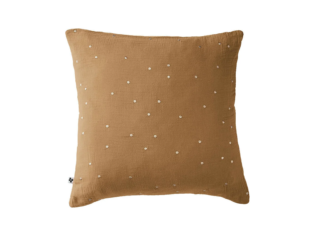 OUREA MOTIF - Taie d'Oreiller 60x60cm Gaze de Coton Camel à Pois Dorés