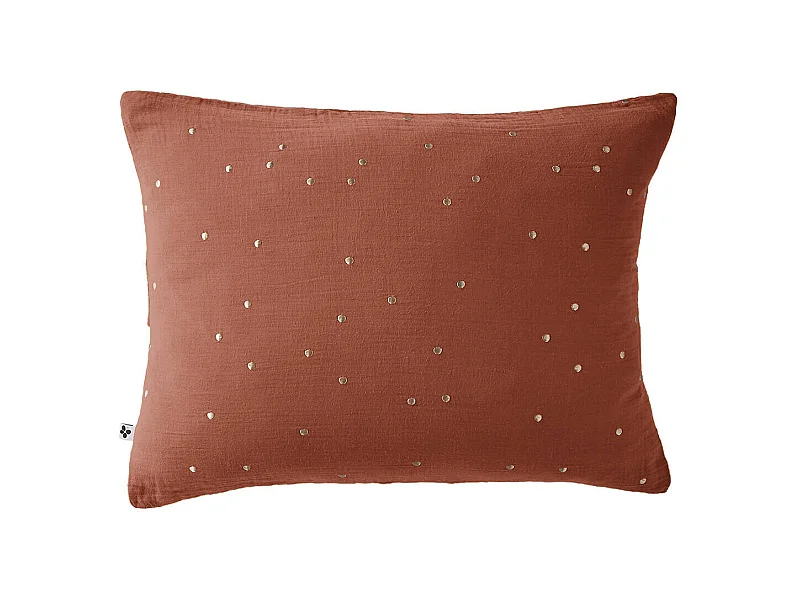 OUREA MOTIF - Taie d'Oreiller 50x70cm Gaze de Coton Terracotta à Pois Dorés
