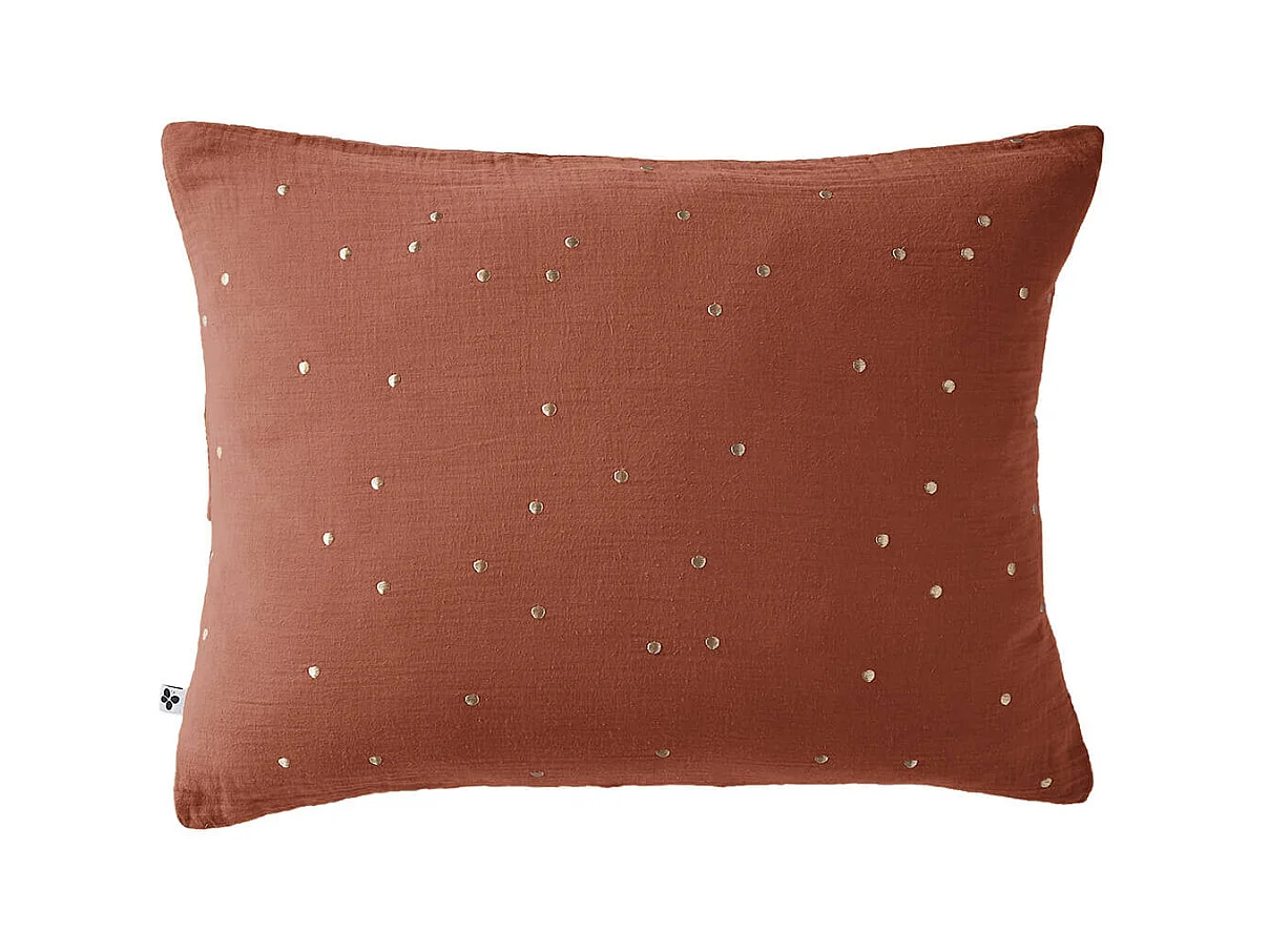OUREA MOTIF - Taie d'Oreiller 50x70cm Gaze de Coton Terracotta à Pois Dorés
