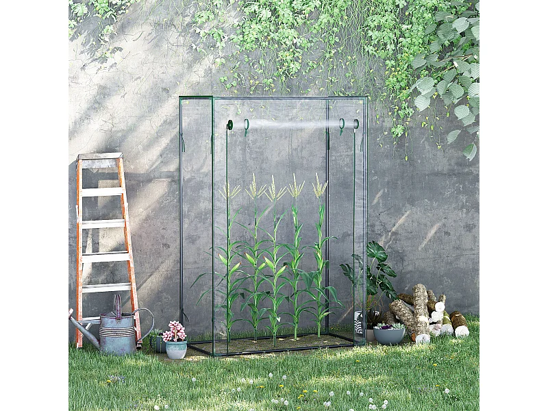 Serre de Jardin serre à tomates 1L x 0,5l x 1,5H m porte zippée déroulante acier thermolaqué PVC haute densité 140 g/m² anti-UV