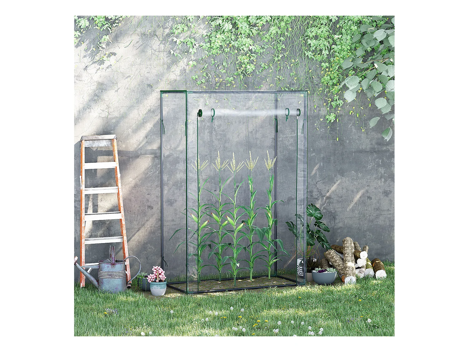 Serre de Jardin serre à tomates 1L x 0,5l x 1,5H m porte zippée déroulante acier thermolaqué PVC haute densité 140 g/m² anti-UV