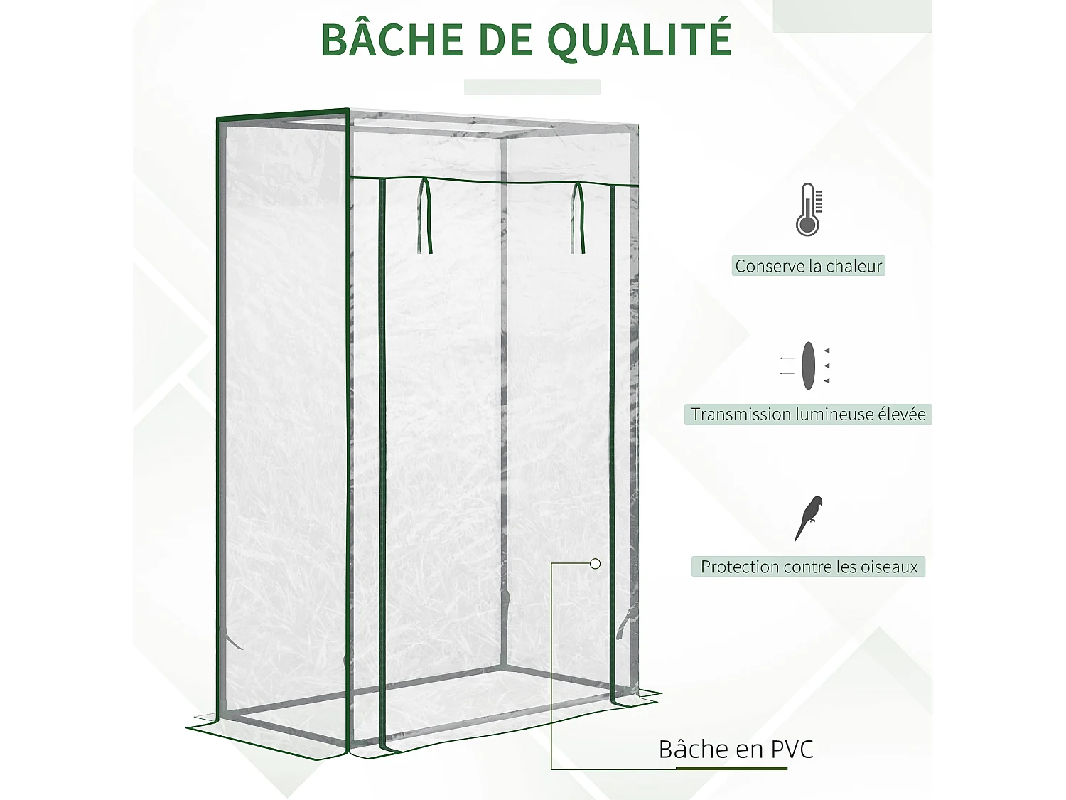 Serre de Jardin serre à tomates 1L x 0,5l x 1,5H m porte zippée déroulante acier thermolaqué PVC haute densité 140 g/m² anti-UV