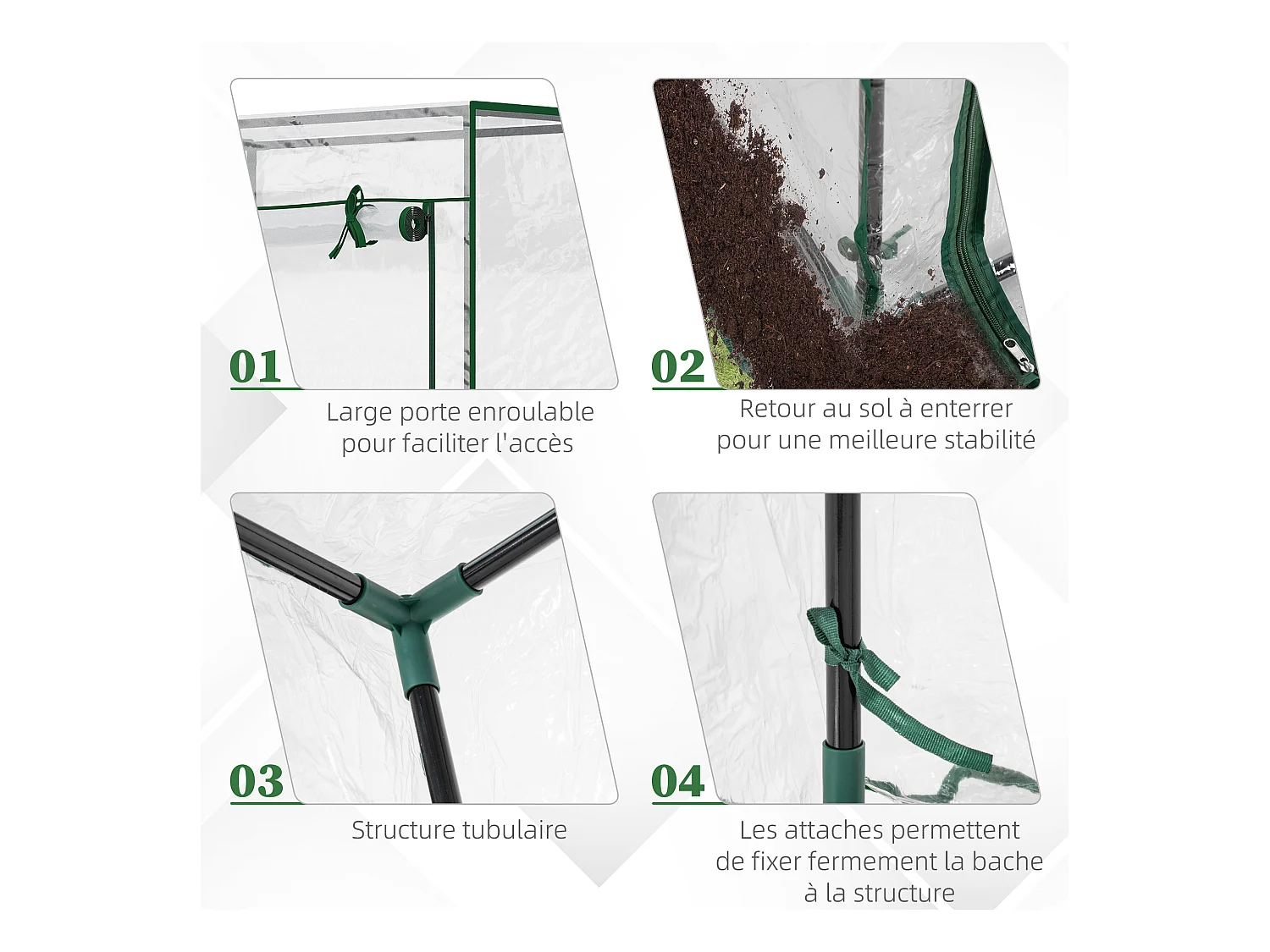 Serre de Jardin serre à tomates 1L x 0,5l x 1,5H m porte zippée déroulante acier thermolaqué PVC haute densité 140 g/m² anti-UV