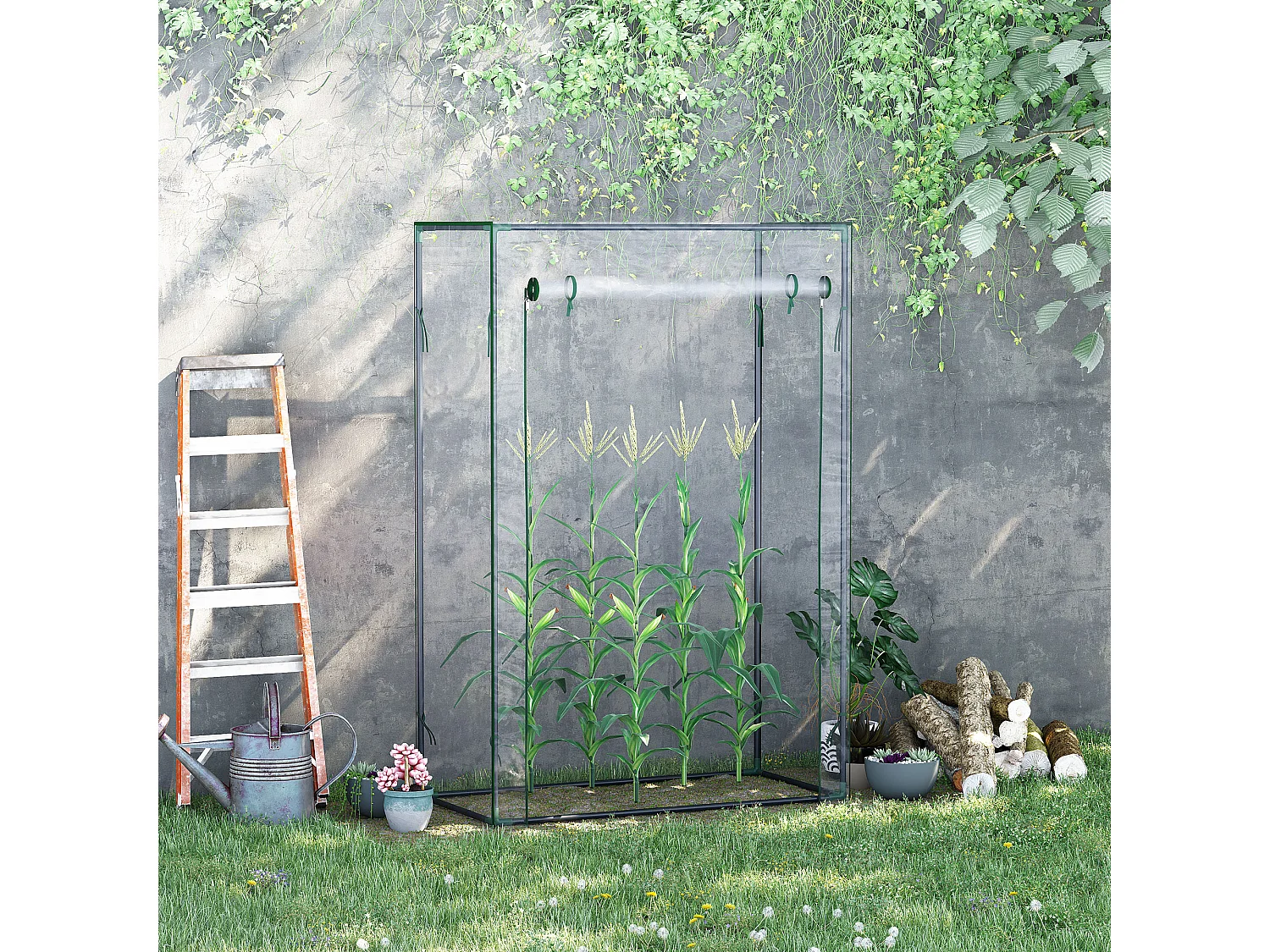 Serre de Jardin serre à tomates 1L x 0,5l x 1,5H m porte zippée déroulante acier thermolaqué PVC haute densité 140 g/m² anti-UV