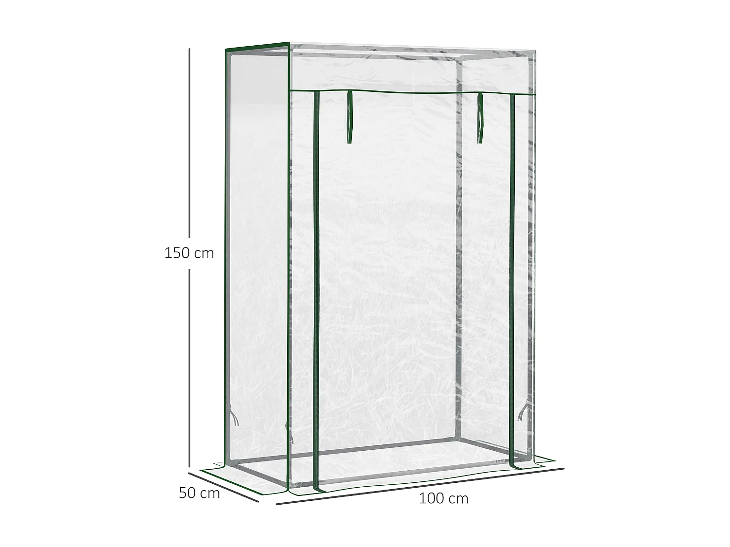 Serre de Jardin serre à tomates 1L x 0,5l x 1,5H m porte zippée déroulante acier thermolaqué PVC haute densité 140 g/m² anti-UV