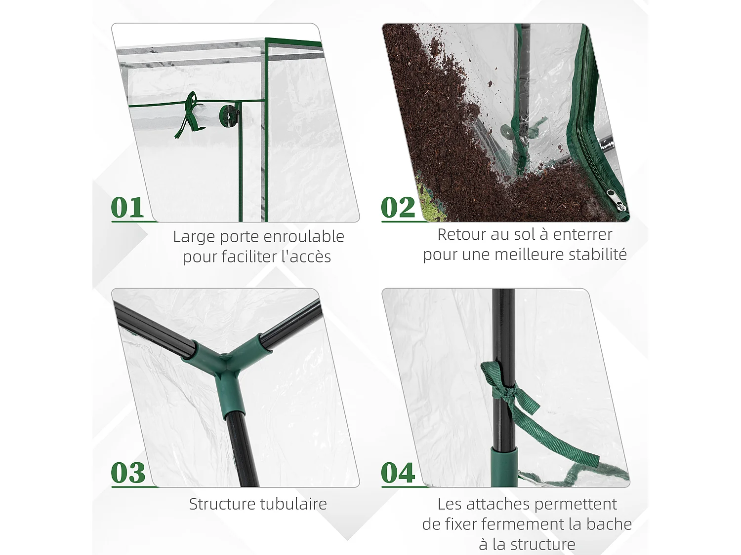 Serre de Jardin serre à tomates 1L x 0,5l x 1,5H m porte zippée déroulante acier thermolaqué PVC haute densité 140 g/m² anti-UV