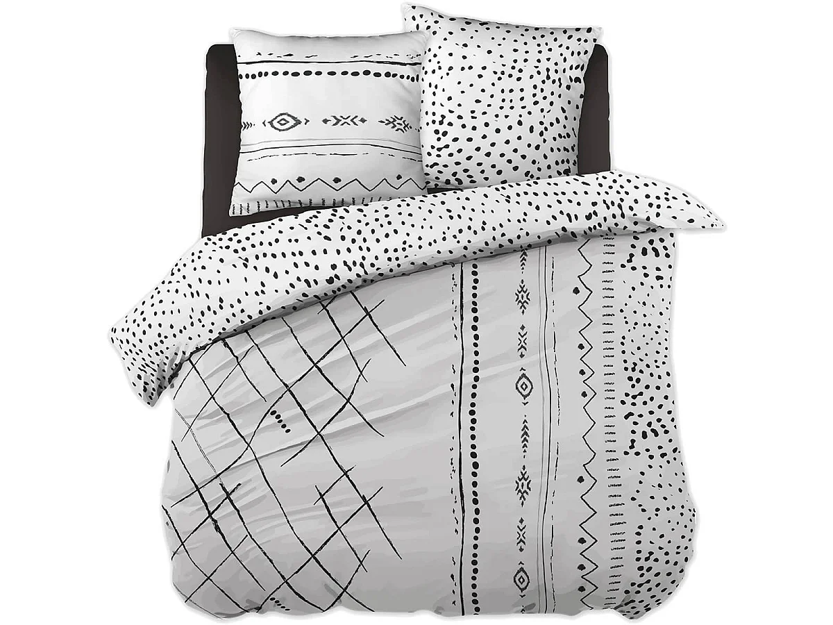 KEDAH - Parure de Lit Coton Motifs Ethniques Housse de Couette 240x220cm + 2 Taies d'Oreiller