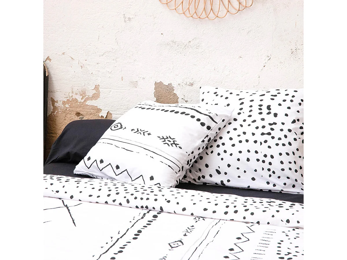KEDAH - Parure de Lit Coton Motifs Ethniques Housse de Couette 240x220cm + 2 Taies d'Oreiller