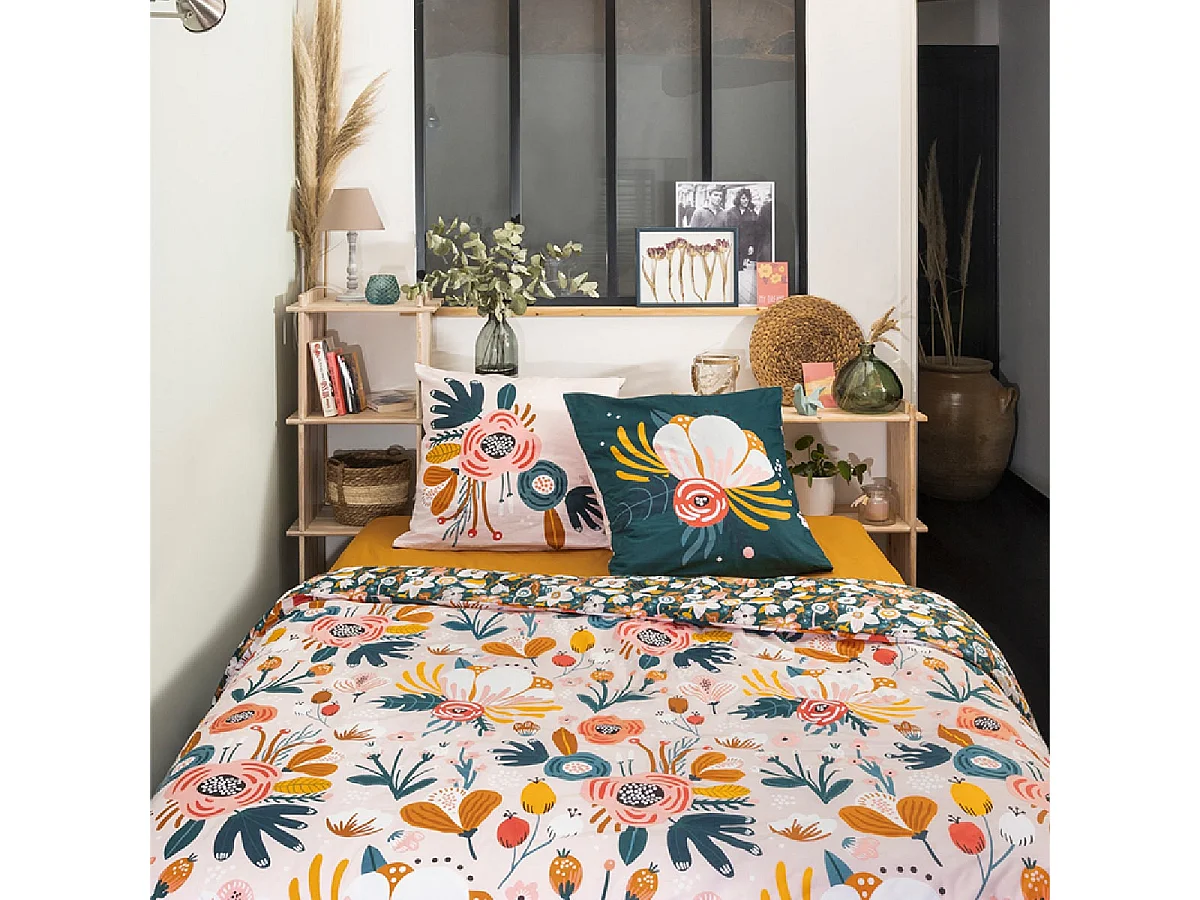 CAPUK - Parure de Lit Coton Motif Rétro Housse de Couette 260x240cm + 2 Taies d'Oreiller