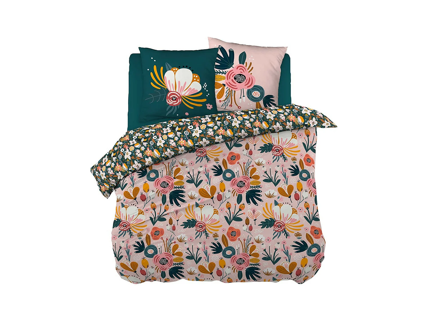 CAPUK - Parure de Lit Coton Motif Rétro Housse de Couette 260x240cm + 2 Taies d'Oreiller