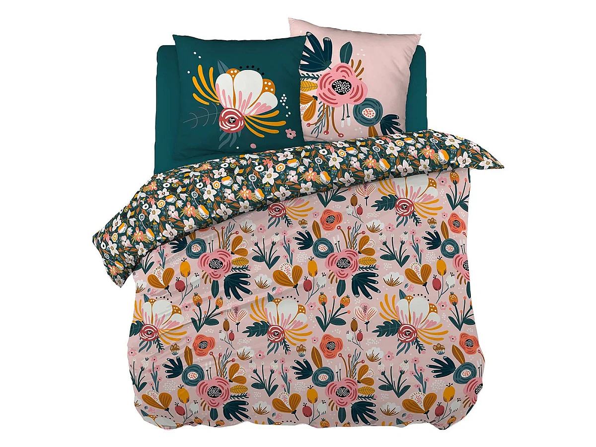 CAPUK - Parure de Lit Coton Motif Rétro Housse de Couette 260x240cm + 2 Taies d'Oreiller