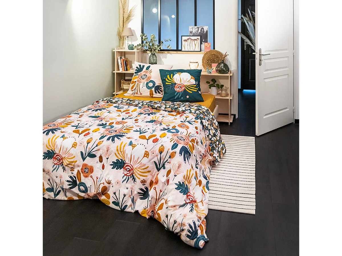 CAPUK - Parure de Lit Coton Motif Rétro Housse de Couette 260x240cm + 2 Taies d'Oreiller