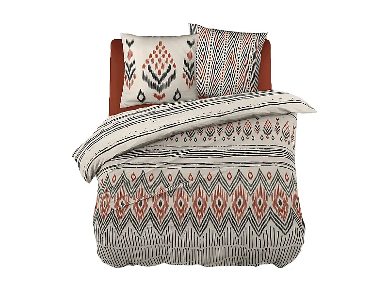 MUNDA - Parure de Lit Coton Motifs Ethniques Housse de Couette 260x240cm + 2 Taies d'Oreiller