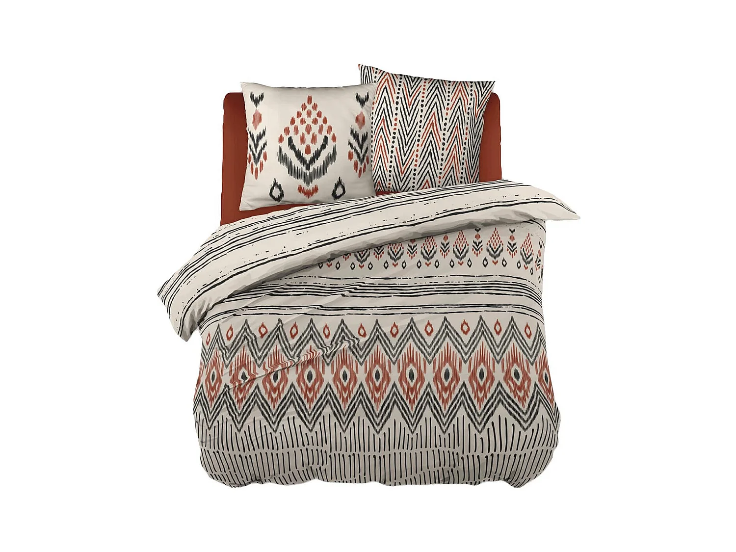 MUNDA - Parure de Lit Coton Motifs Ethniques Housse de Couette 260x240cm + 2 Taies d'Oreiller