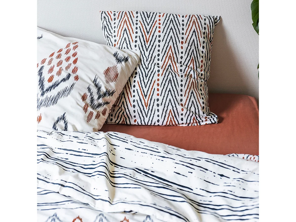 MUNDA - Parure de Lit Coton Motifs Ethniques Housse de Couette 260x240cm + 2 Taies d'Oreiller