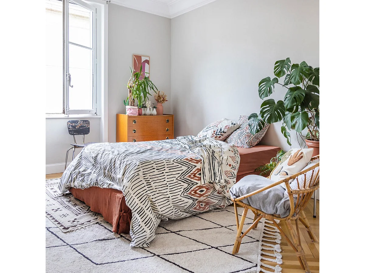 MUNDA - Parure de Lit Coton Motifs Ethniques Housse de Couette 260x240cm + 2 Taies d'Oreiller