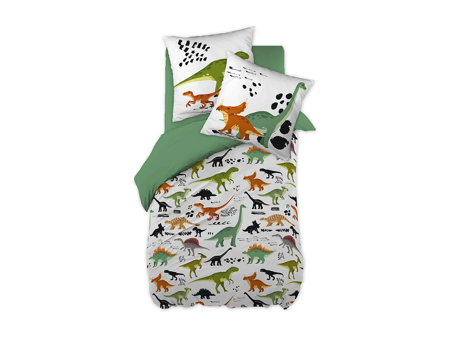 MEZO - Parure de Lit Coton Motif Dinosaures Housse de Couette 140x200cm + Taie d'Oreiller