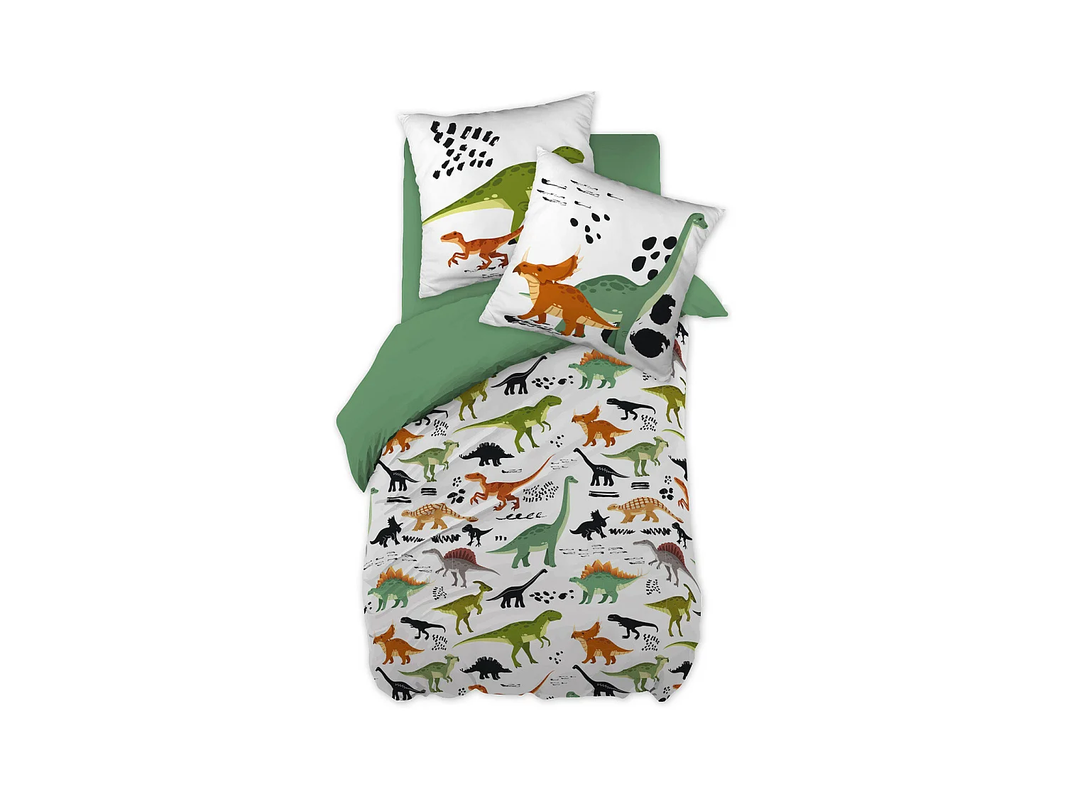 MEZO - Parure de Lit Coton Motif Dinosaures Housse de Couette 140x200cm + Taie d'Oreiller