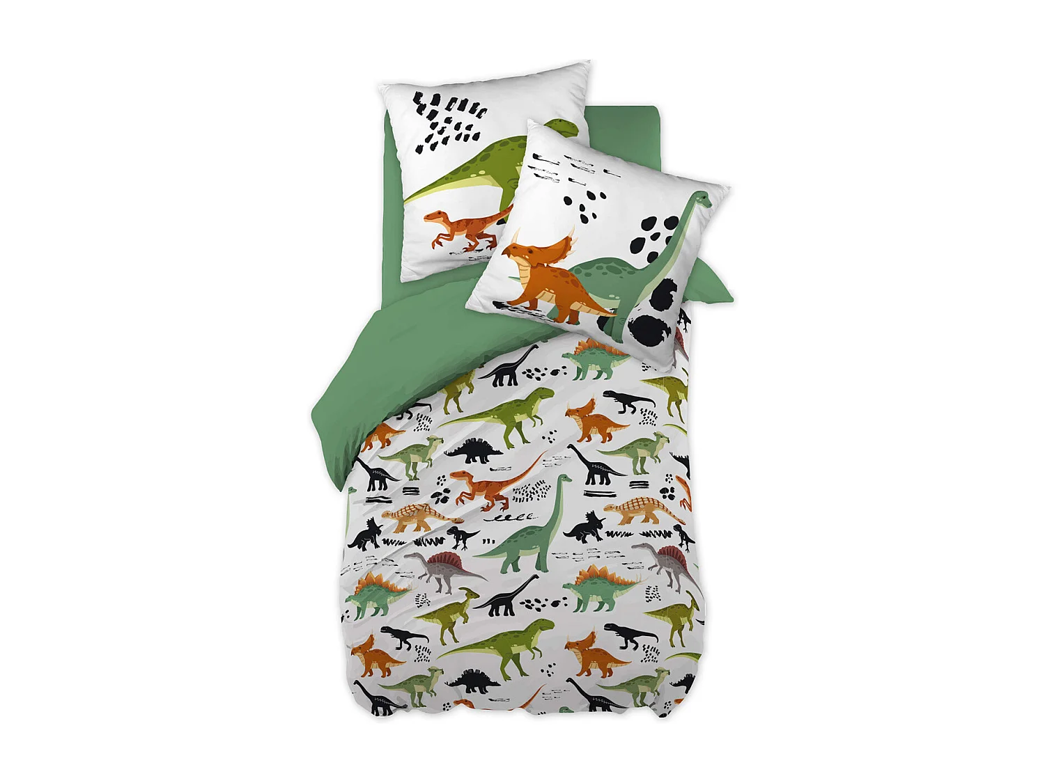 MEZO - Parure de Lit Coton Motif Dinosaures Housse de Couette 140x200cm + Taie d'Oreiller