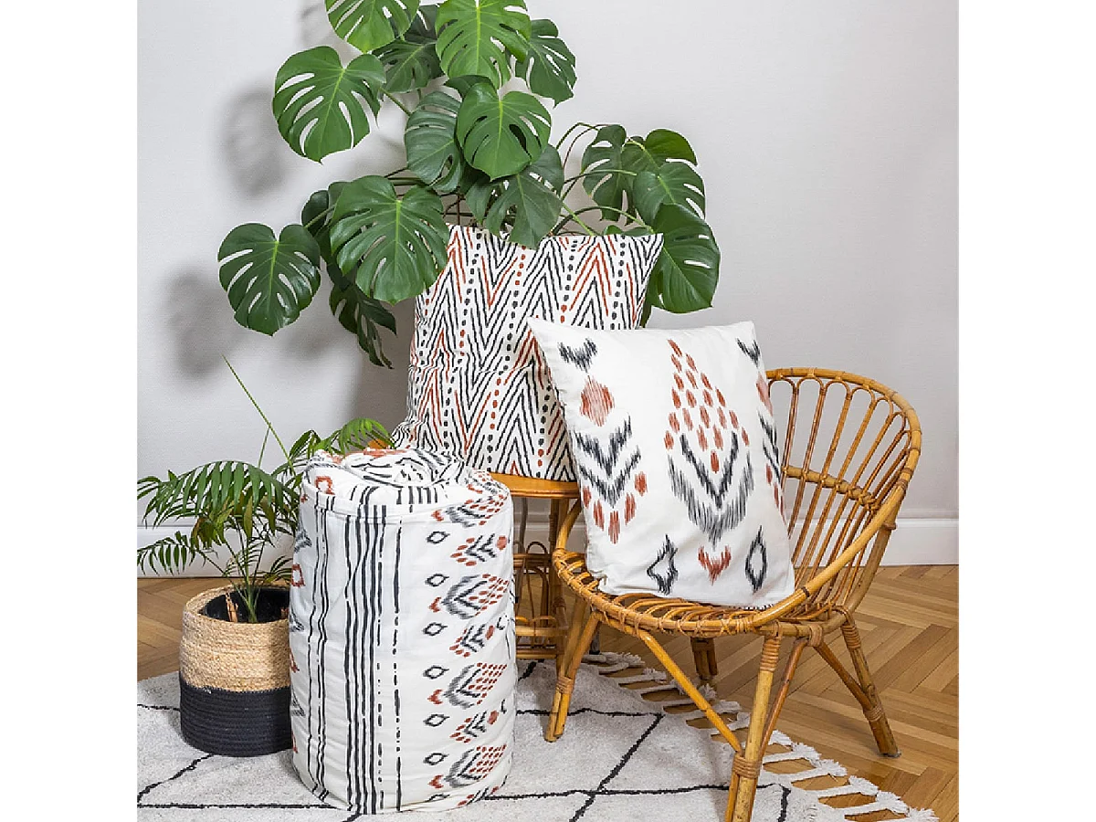 MUNDA - Parure de Lit Coton Motifs Ethniques Housse de Couette 200x200cm + 2 Taies d'Oreiller