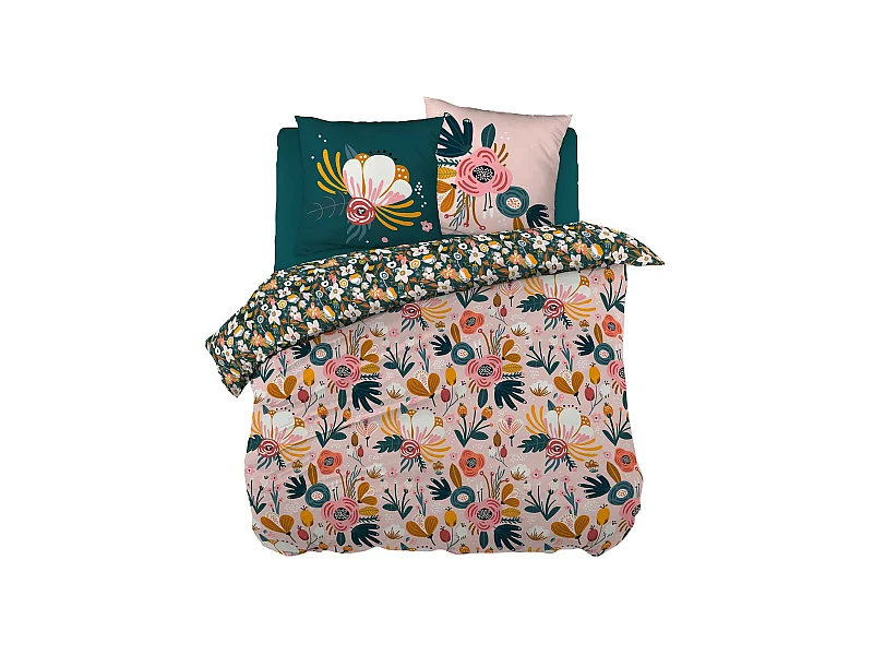 CAPUK - Parure de Lit Coton Motif Rétro Housse de Couette 240x220cm + 2 Taies d'Oreiller