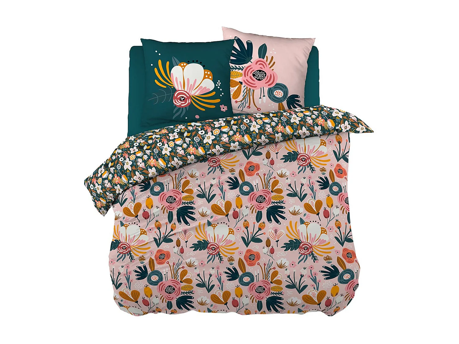 CAPUK - Parure de Lit Coton Motif Rétro Housse de Couette 240x220cm + 2 Taies d'Oreiller