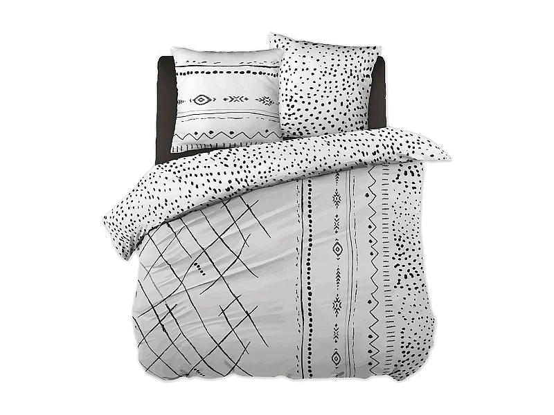 KEDAH - Parure de Lit Coton Motifs Ethniques Housse de Couette 260x240cm + 2 Taies d'Oreiller