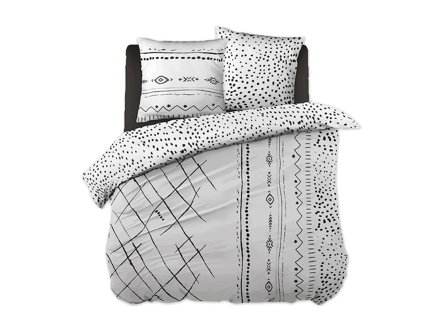 KEDAH - Parure de Lit Coton Motifs Ethniques Housse de Couette 260x240cm + 2 Taies d'Oreiller