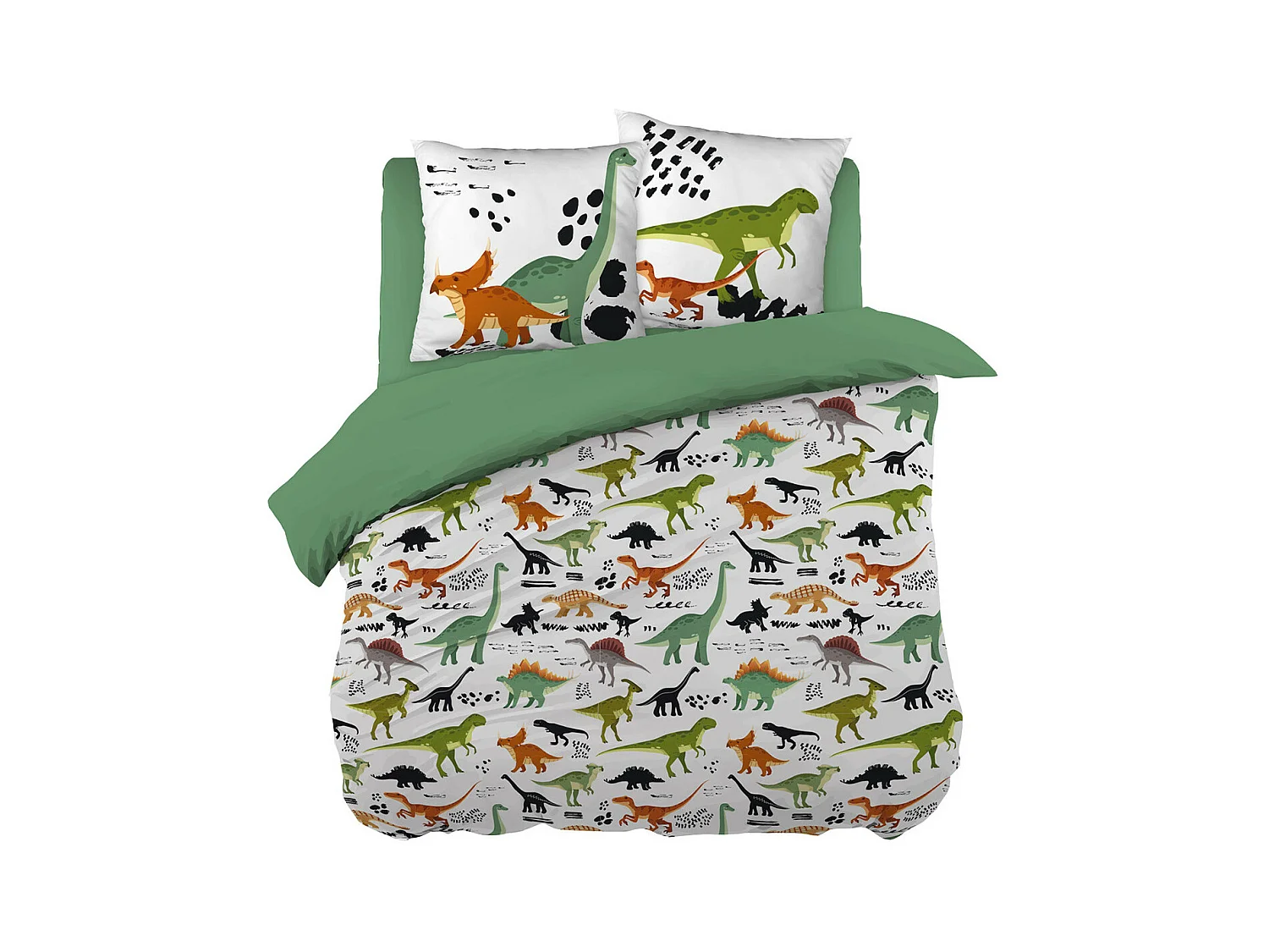 MEZO - Parure de Lit Coton Motif Dinosaures Housse de Couette 240x200cm + 2 Taies d'Oreiller