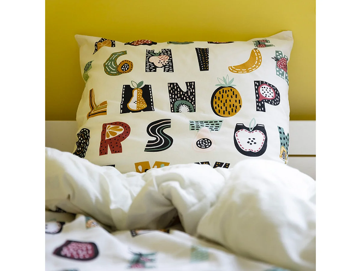 FRUIY - Parure de Lit Coton Motif Alphabet Housse de Couette 140x200cm + Taie d'Oreiller