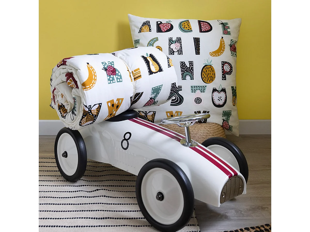 FRUIY - Parure de Lit Coton Motif Alphabet Housse de Couette 140x200cm + Taie d'Oreiller