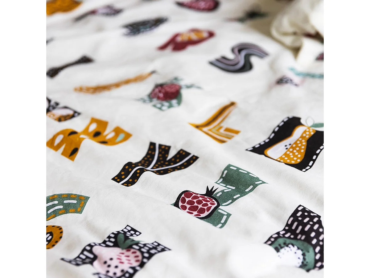 FRUIY - Parure de Lit Coton Motif Alphabet Housse de Couette 140x200cm + Taie d'Oreiller