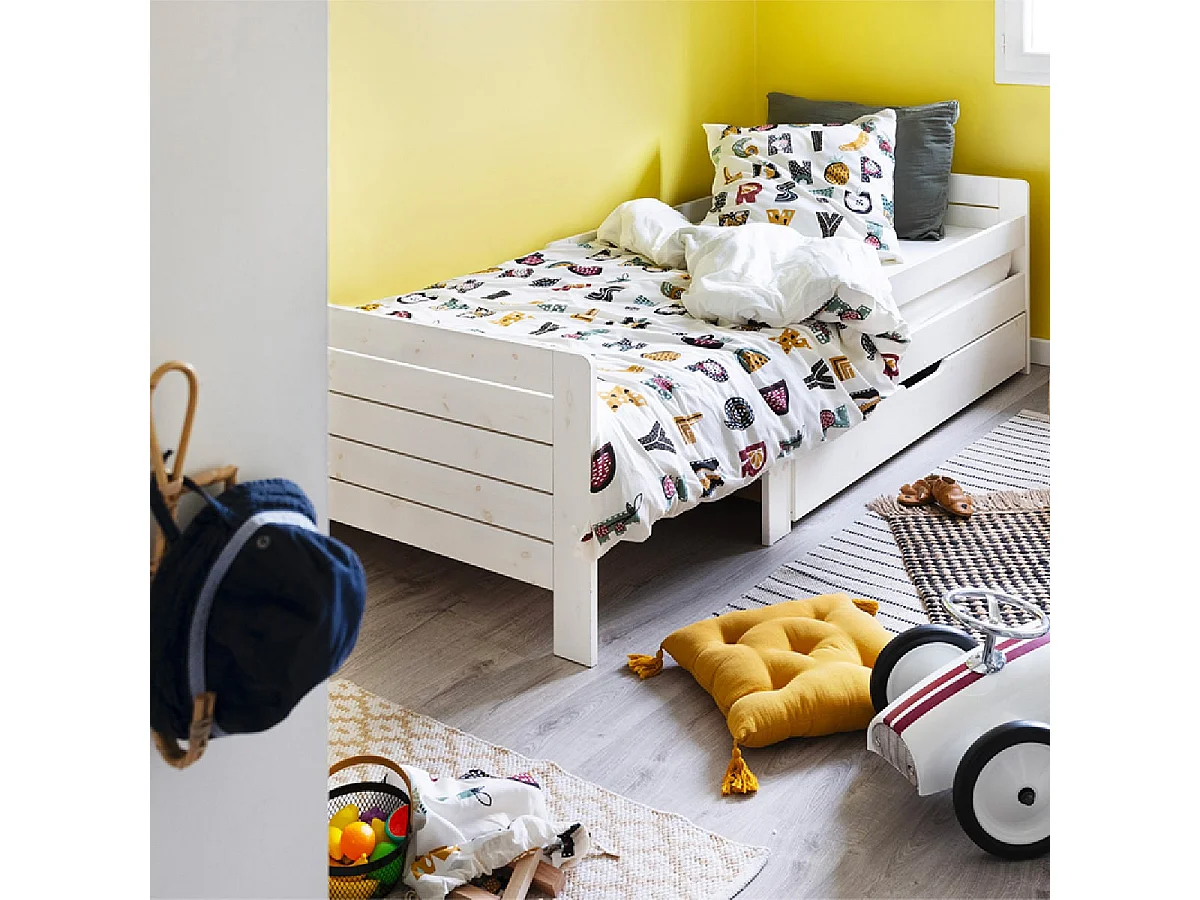 FRUIY - Parure de Lit Coton Motif Alphabet Housse de Couette 140x200cm + Taie d'Oreiller