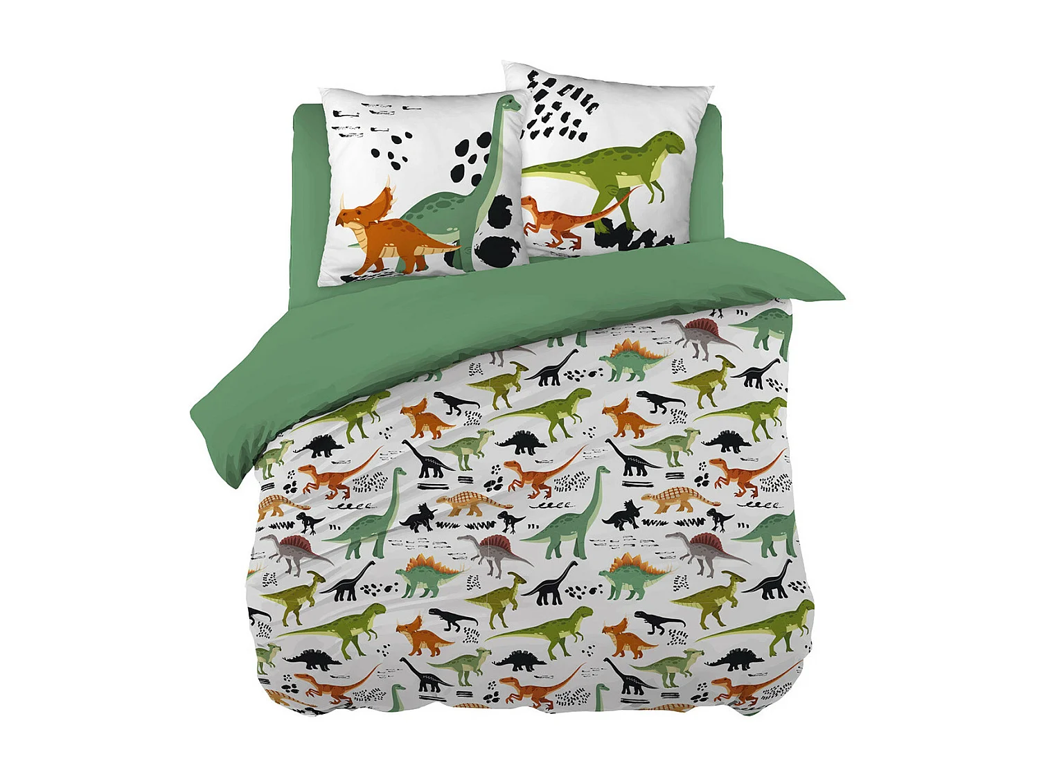 MEZO - Parure de Lit Coton Motif Dinosaures Housse de Couette 200x200cm + 2 Taies d'Oreiller