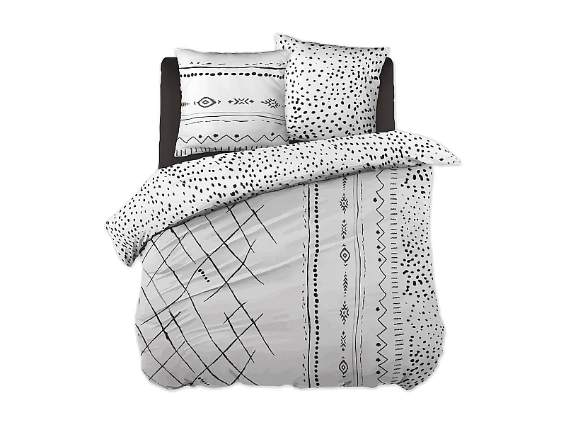 KEDAH - Parure de Lit Coton Motifs Ethniques Housse de Couette 200x200cm + 2 Taies d'Oreiller