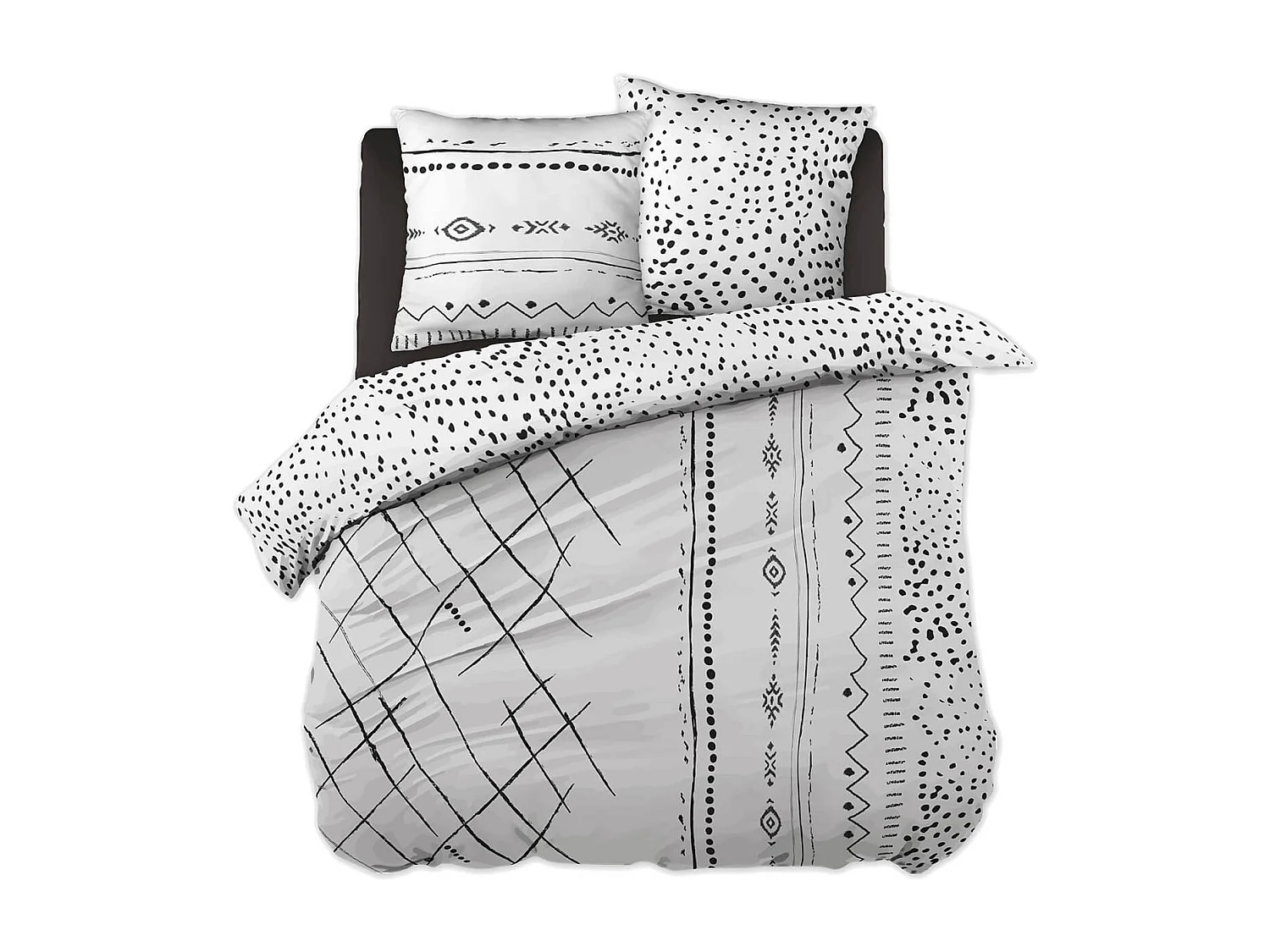 KEDAH - Parure de Lit Coton Motifs Ethniques Housse de Couette 200x200cm + 2 Taies d'Oreiller