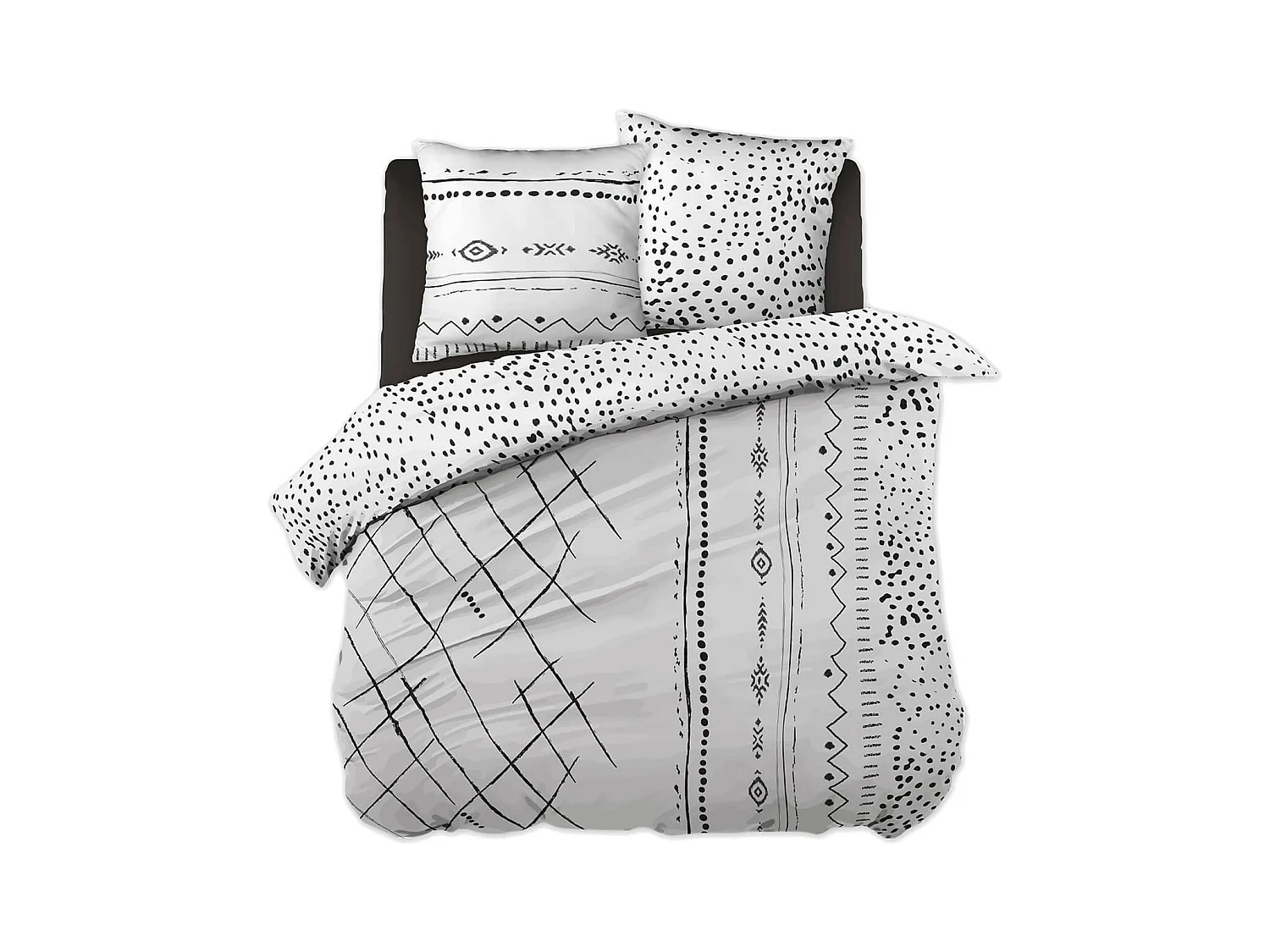 KEDAH - Parure de Lit Coton Motifs Ethniques Housse de Couette 200x200cm + 2 Taies d'Oreiller