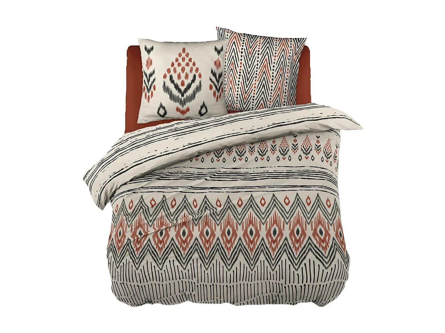 MUNDA - Parure de Lit Coton Motifs Ethniques Housse de Couette 240x220cm + 2 Taies d'Oreiller