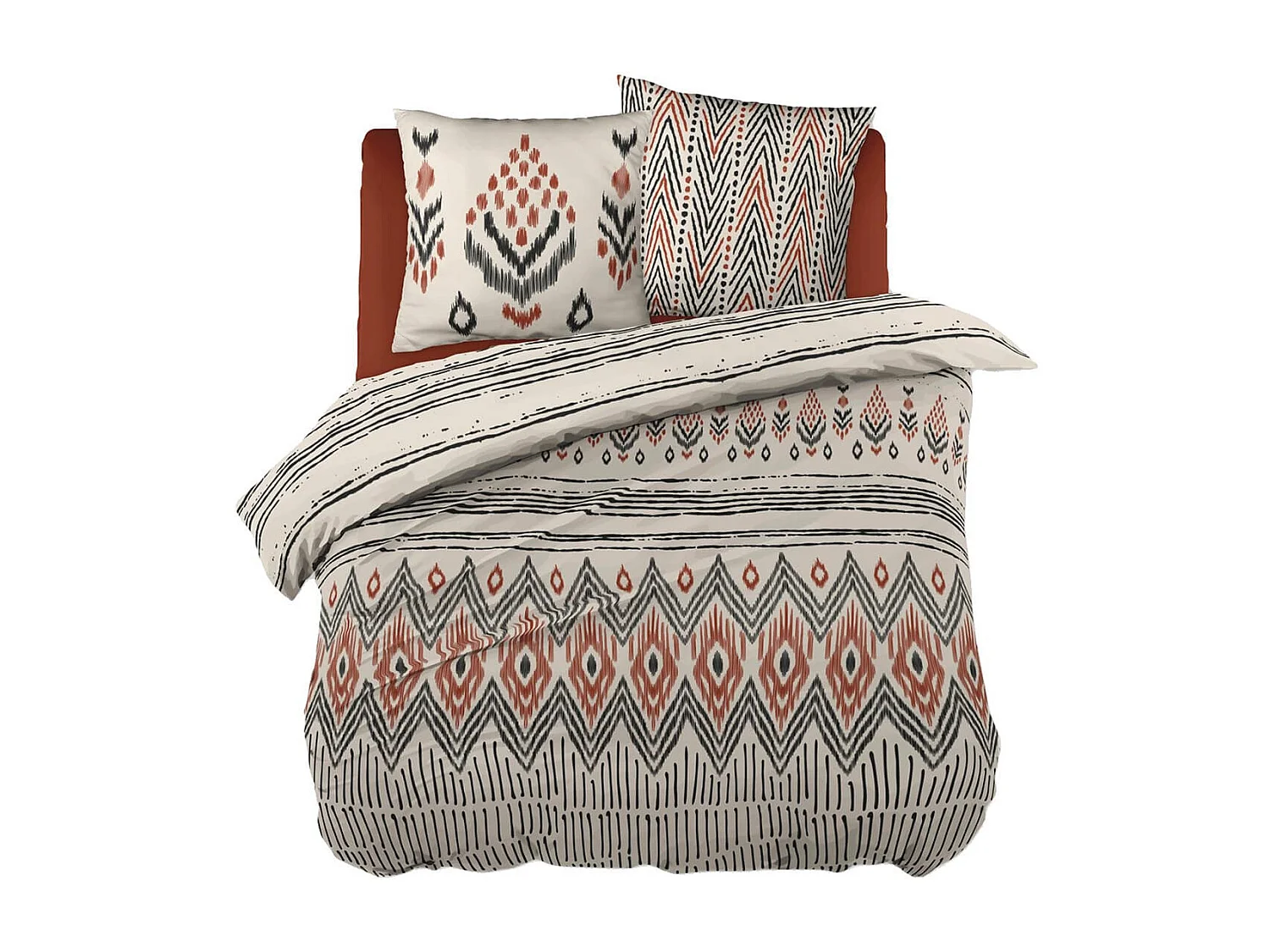 MUNDA - Parure de Lit Coton Motifs Ethniques Housse de Couette 240x220cm + 2 Taies d'Oreiller