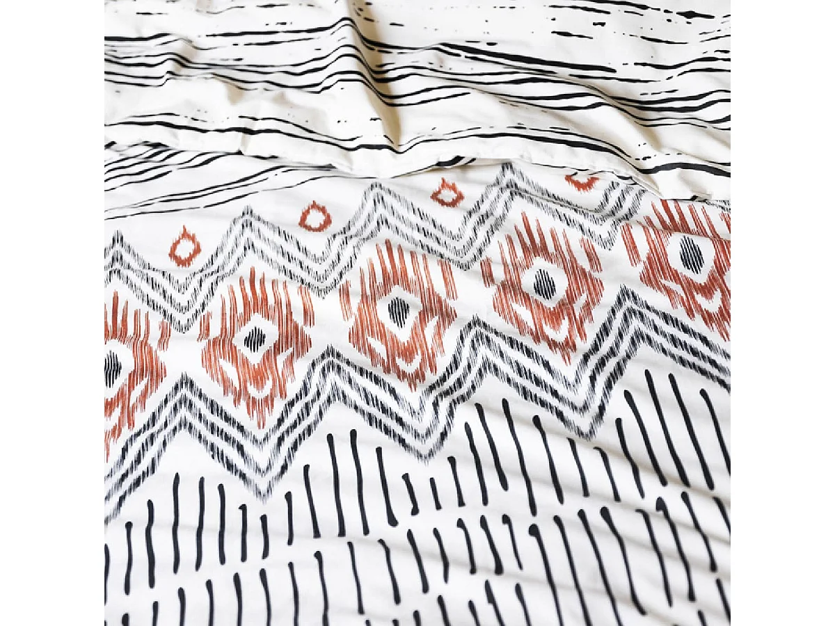 MUNDA - Parure de Lit Coton Motifs Ethniques Housse de Couette 240x220cm + 2 Taies d'Oreiller