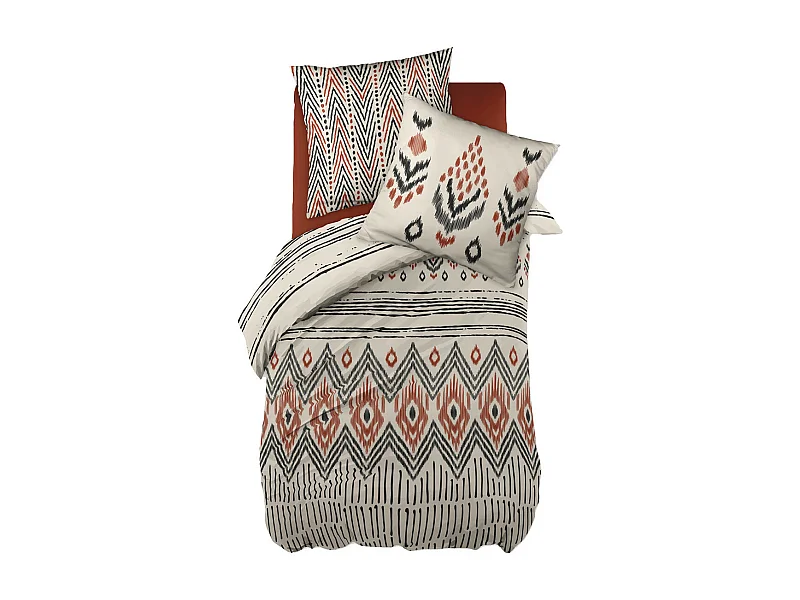 MUNDA - Parure de Lit Coton Motifs Ethniques Housse de Couette 140x200cm + Taie d'Oreiller