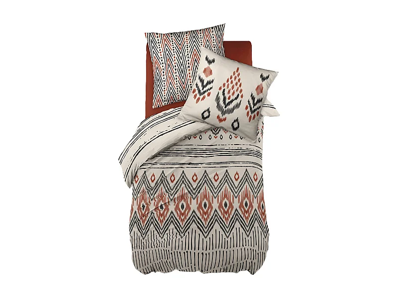 MUNDA - Parure de Lit Coton Motifs Ethniques Housse de Couette 140x200cm + Taie d'Oreiller