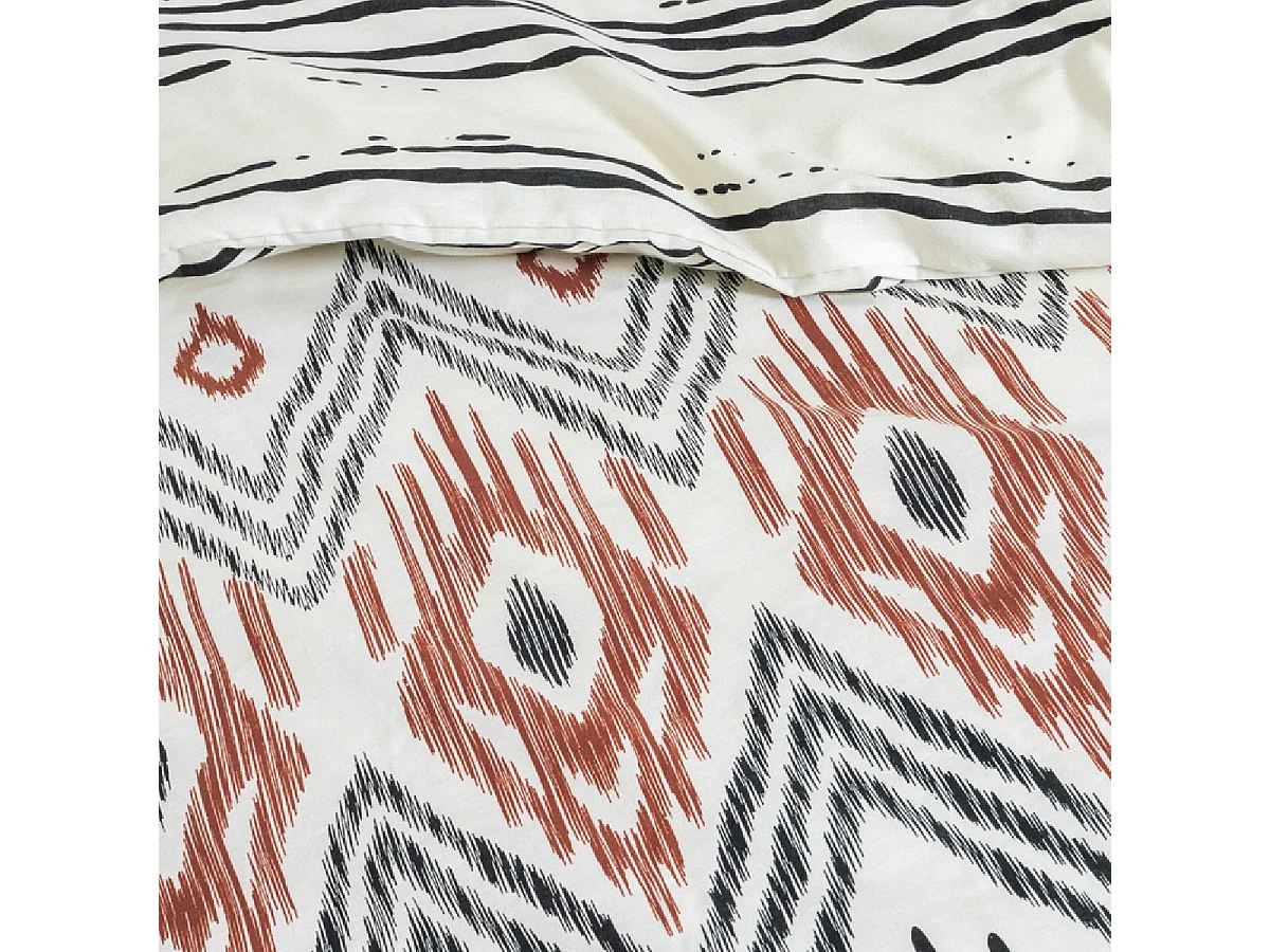 MUNDA - Parure de Lit Coton Motifs Ethniques Housse de Couette 140x200cm + Taie d'Oreiller