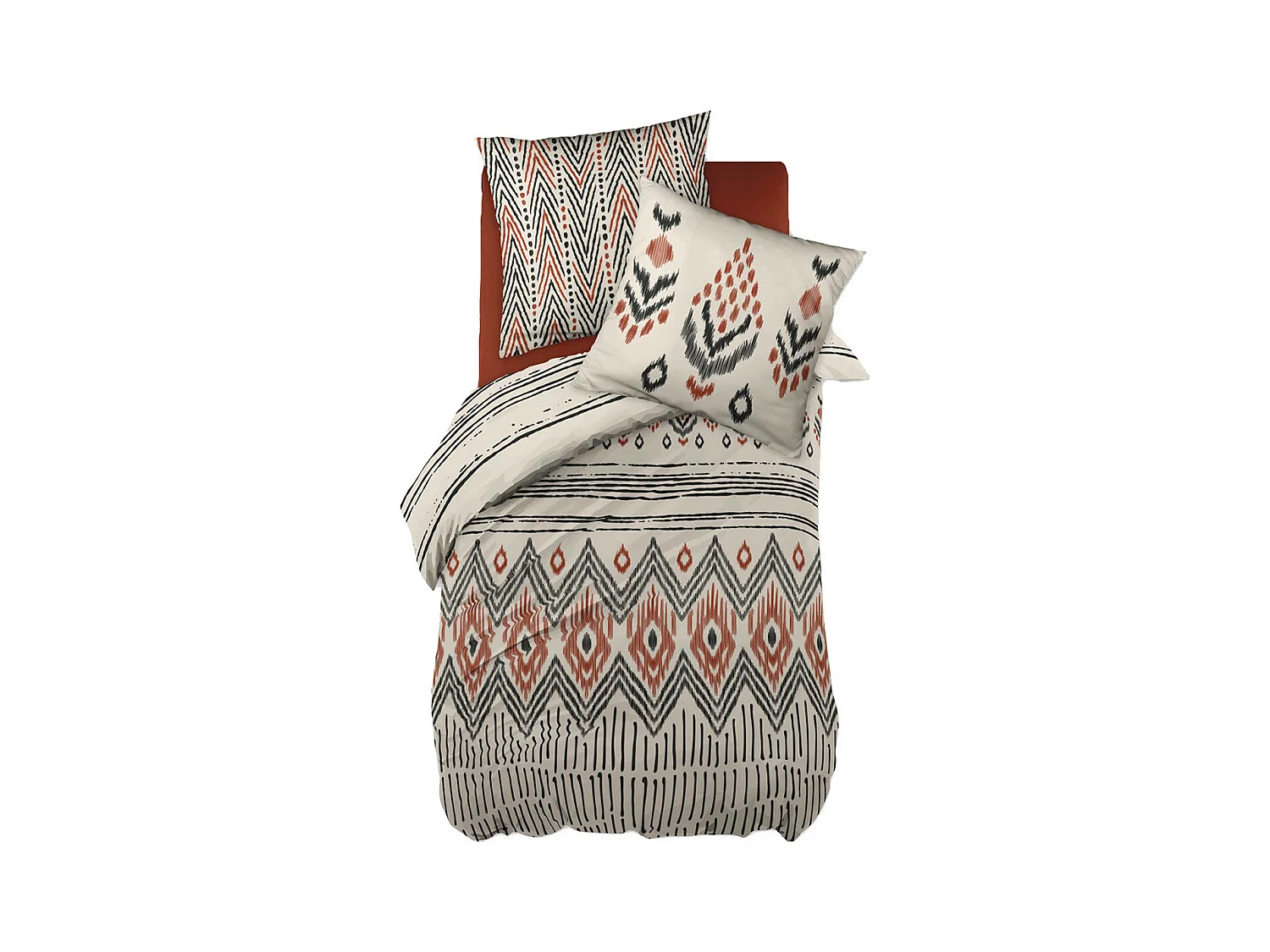 MUNDA - Parure de Lit Coton Motifs Ethniques Housse de Couette 140x200cm + Taie d'Oreiller