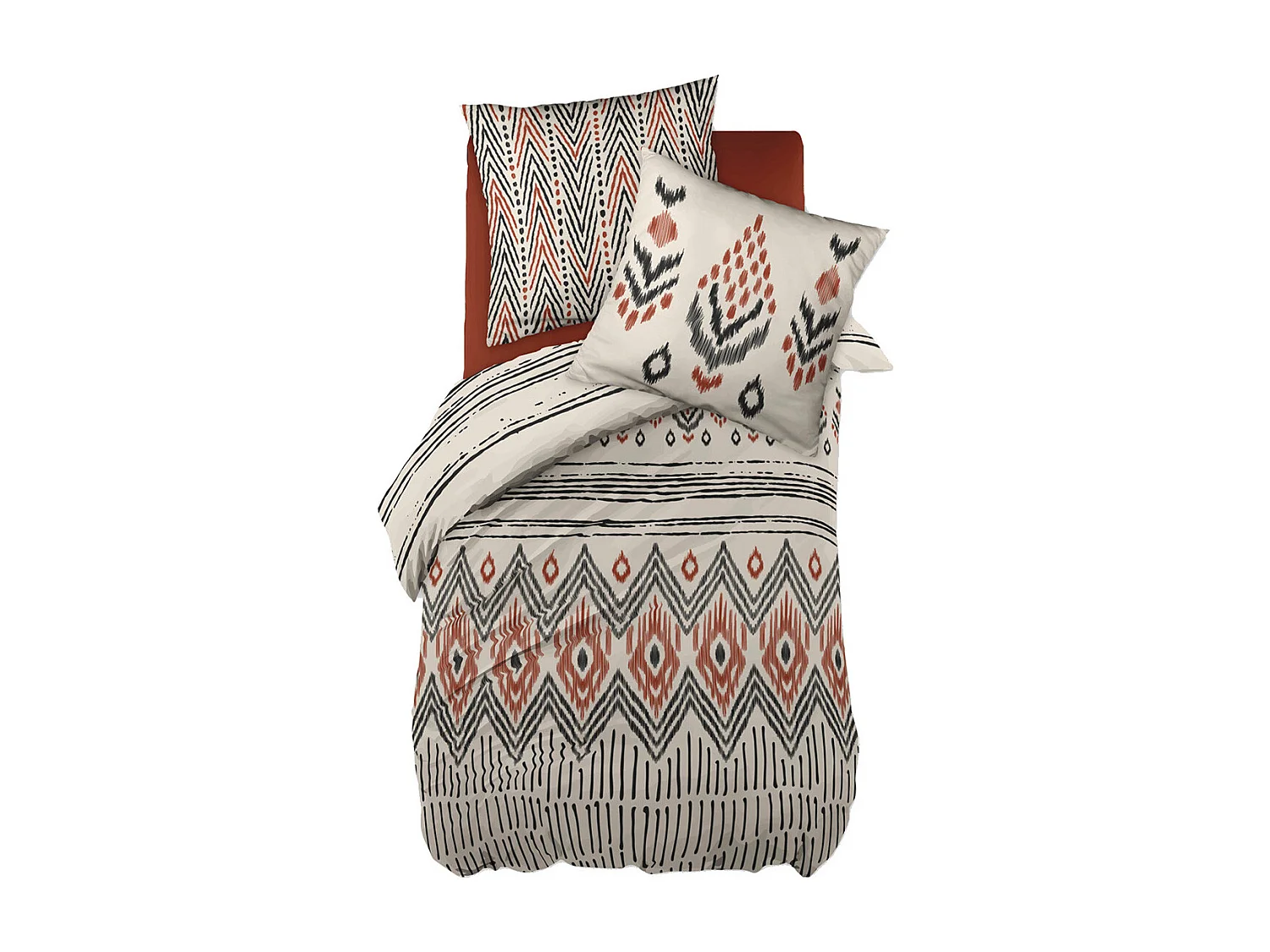 MUNDA - Parure de Lit Coton Motifs Ethniques Housse de Couette 140x200cm + Taie d'Oreiller