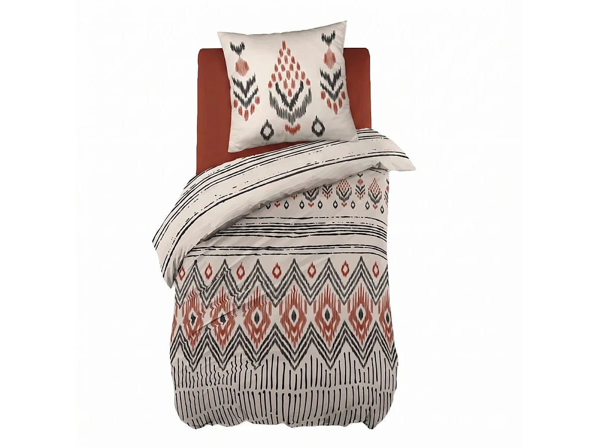 MUNDA - Parure de Lit Coton Motifs Ethniques Housse de Couette 140x200cm + Taie d'Oreiller