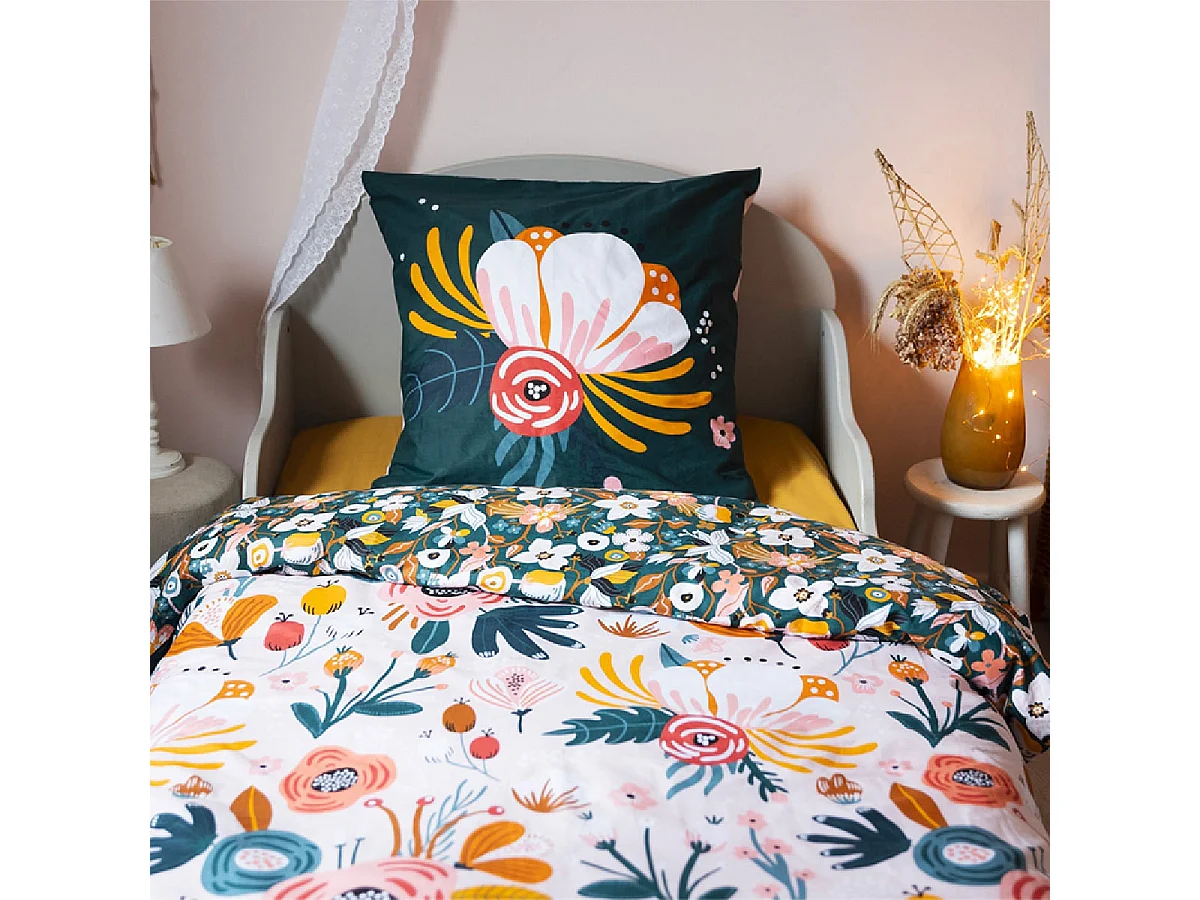 CAPUK - Parure de Lit Coton Motif Rétro Housse de Couette 140x200cm + Taie d'Oreiller