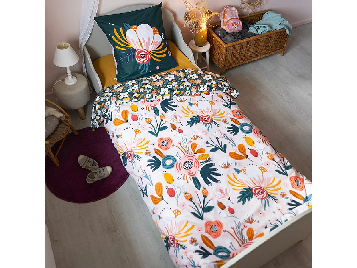 CAPUK - Parure de Lit Coton Motif Rétro Housse de Couette 140x200cm + Taie d'Oreiller