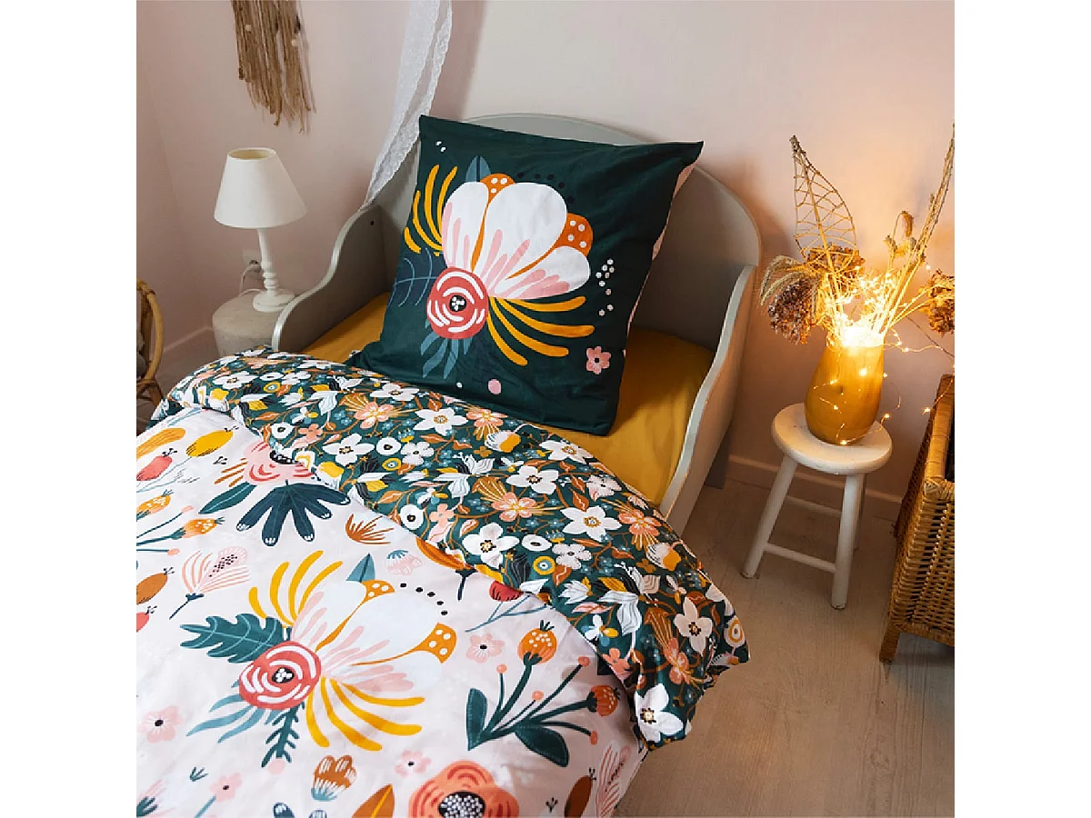 CAPUK - Parure de Lit Coton Motif Rétro Housse de Couette 140x200cm + Taie d'Oreiller