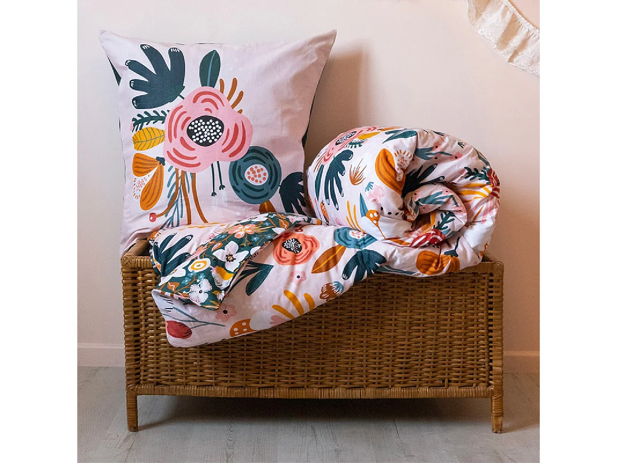 CAPUK - Parure de Lit Coton Motif Rétro Housse de Couette 140x200cm + Taie d'Oreiller